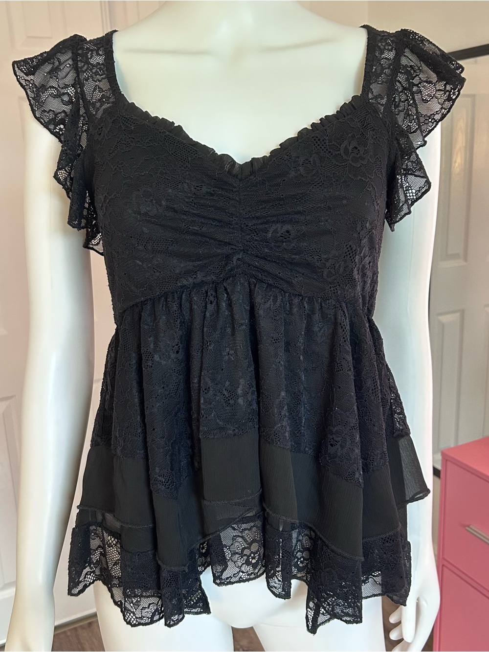 Black Lace Babydoll Shirt